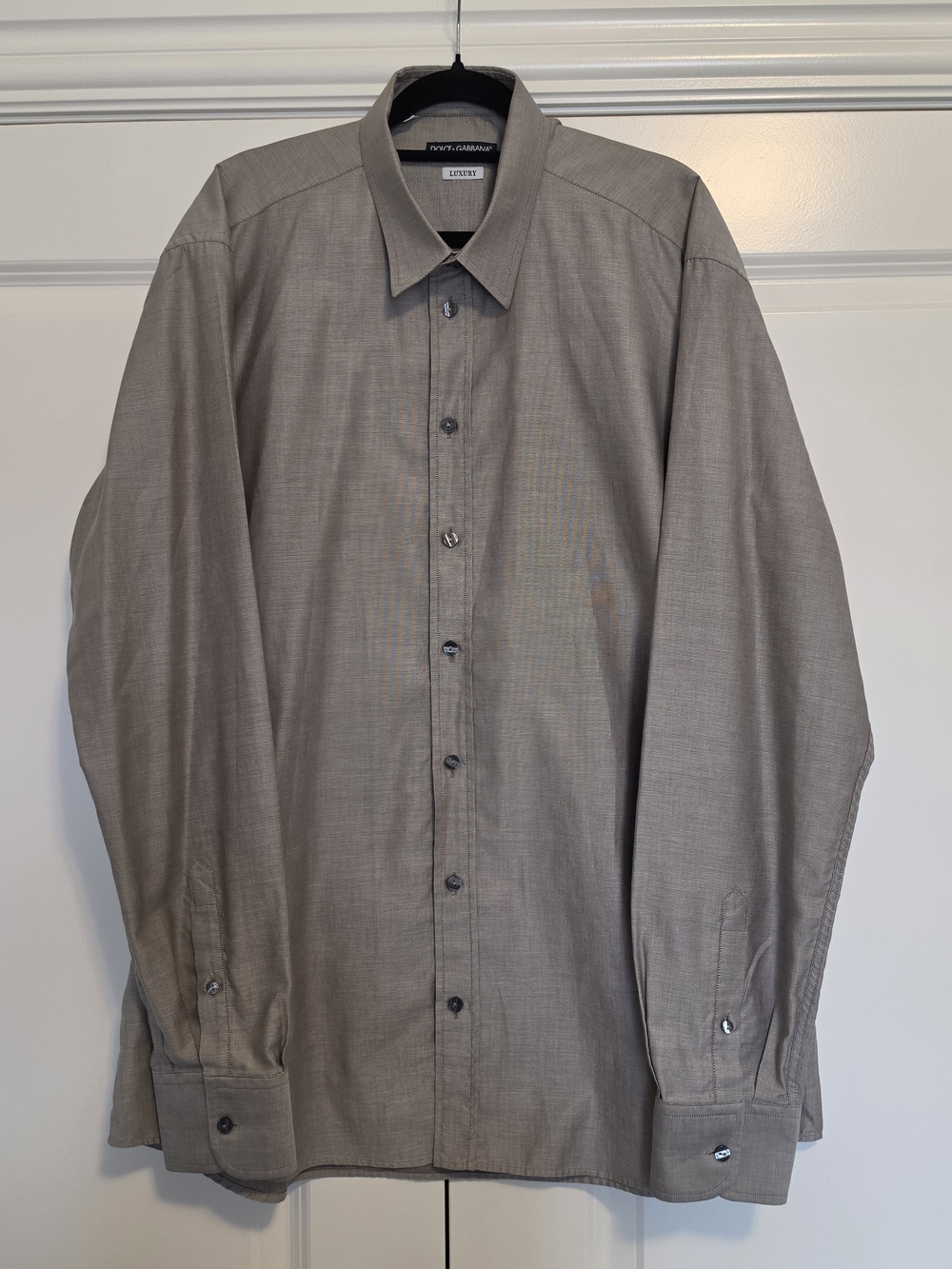 DOLCE & GABBANA LUXURY COLLECTION TAUPE MICRO PATTERN DRESS SHIRT 17/43 MADE IN